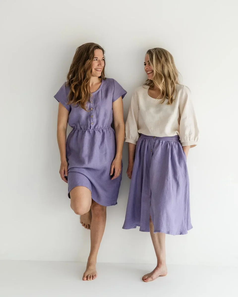 Sofortkauf: Damen Leinenkleid mit Knopfleiste in Lavendel, Gr. S (34/36)