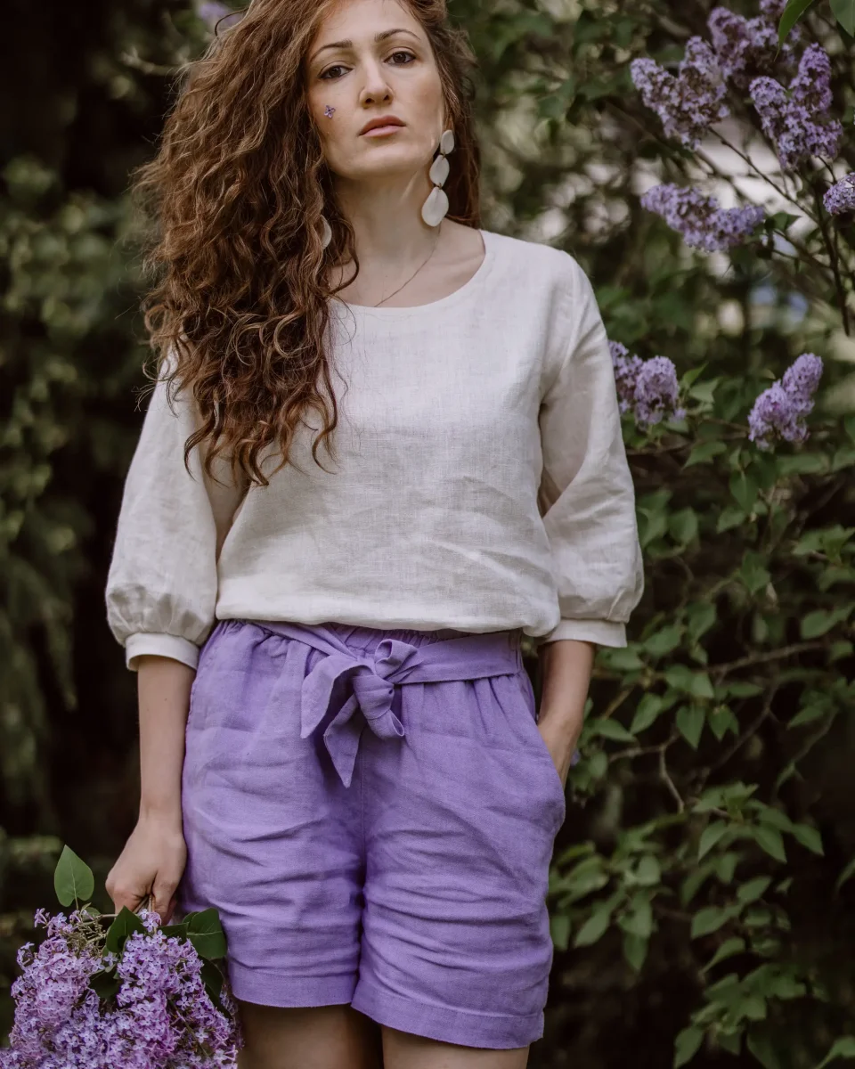 Sofortkauf: Leinenbluse für Damen in Lavendel, Gr. M (38/40)